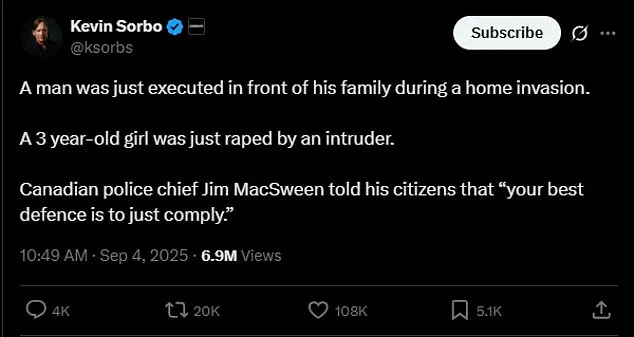 Canadian Police Chief Sparks Controversy with Unconventional Advice on Home Invasions: 'Comply, Don't Resist'