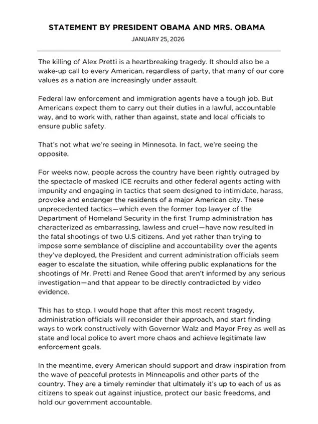 Obama Condemns Trump's Immigration Enforcement Amid Minnesota Shootings, Calls for 'Accountability and Compassion'