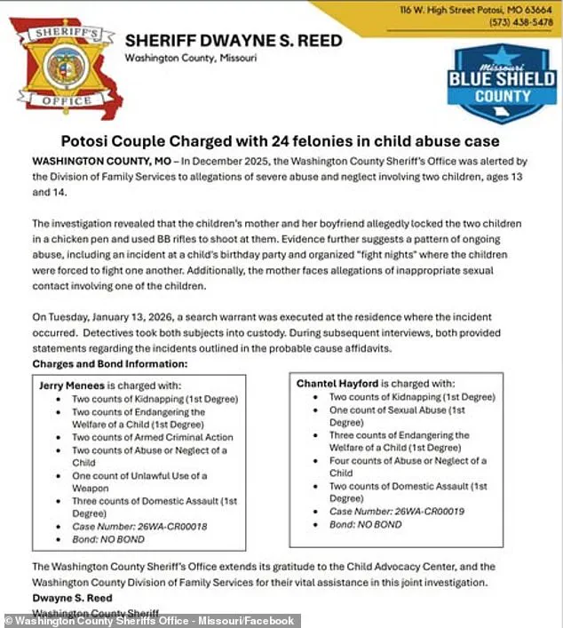 Chantel Hayford and Jerry Menees Arrested in Potosi, Missouri Case Involving Years of Teen Abuse and Neglect