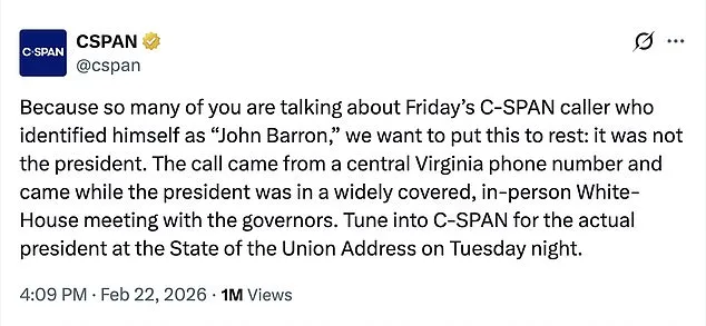 C-SPAN Clarifies: Caller 'John Barron' Not Trump, Discusses Blocked Tariff Policies