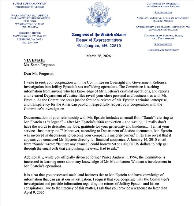US Congressman Demands Sarah Ferguson Testify Over Alleged Epstein Ties in Federal Probe