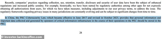 Luckin Coffee faces scrutiny over digital payment requirements and data security risks in the US.